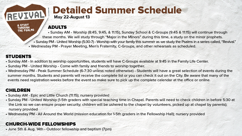Revival Screen Schedule